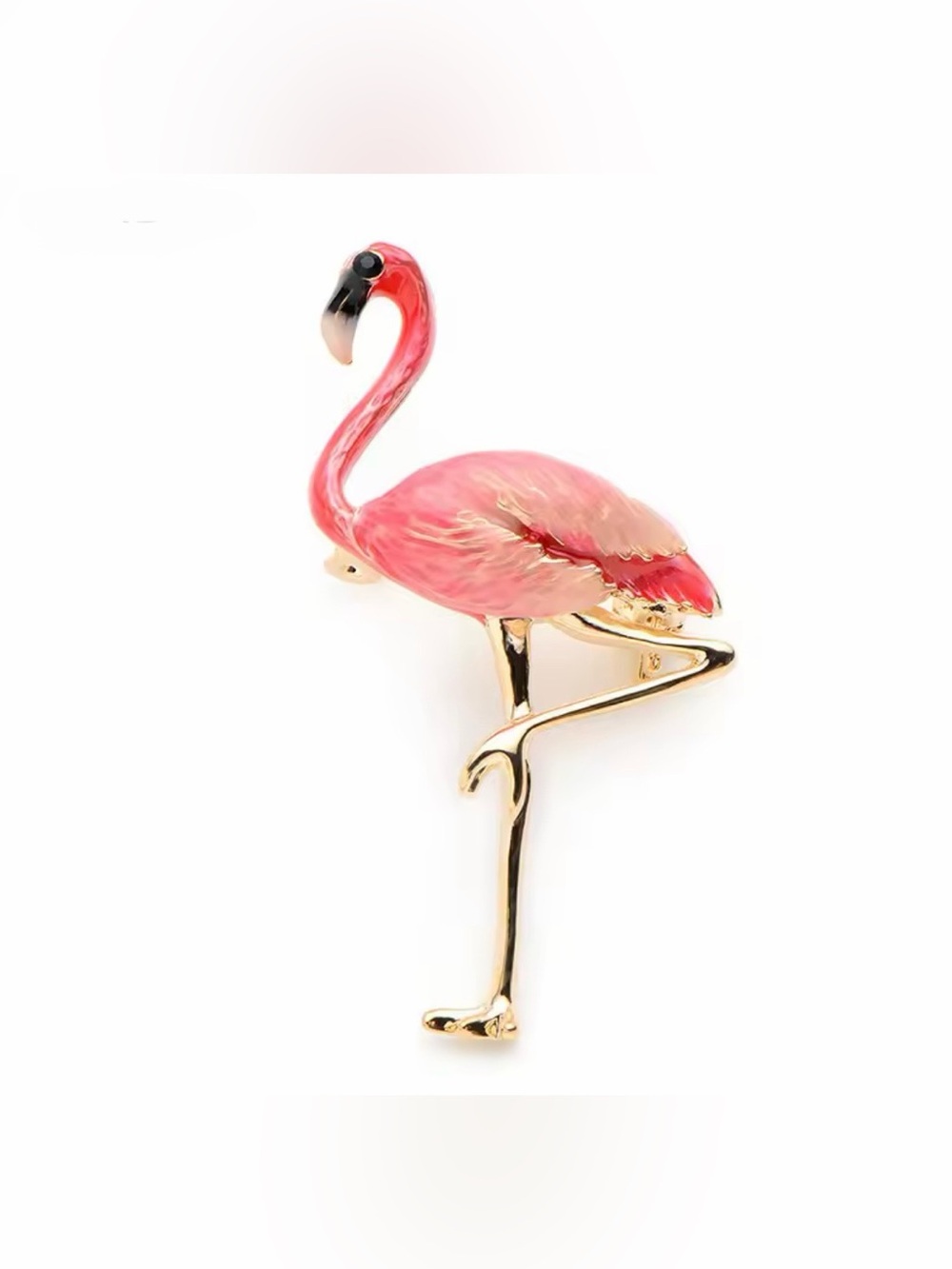 Flamingo Brooch Pin with Red and Cream Enamel - Picture 6 of 6
